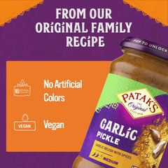Close-up of raisins and spices in Patak’s Garlic Pickle for a balanced profile