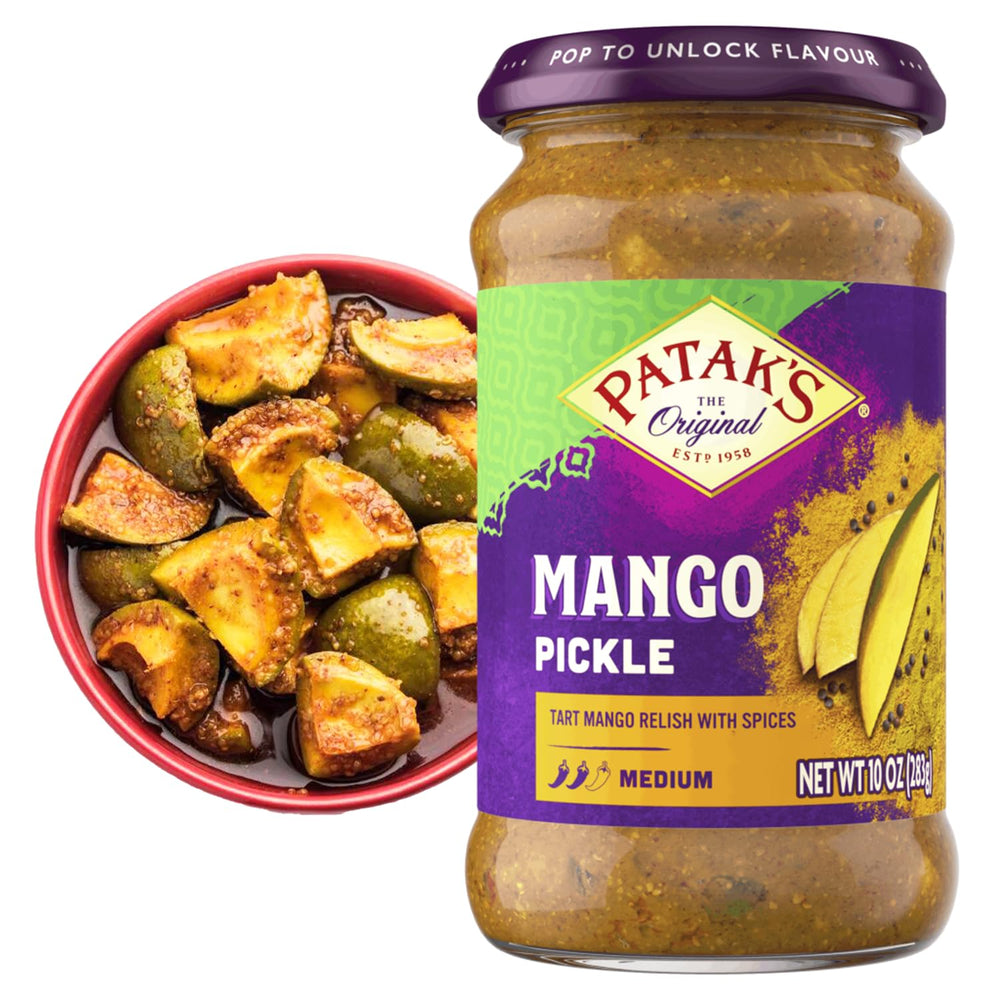 Patak's Medium Mango Pickle jar adds tangy depth to meals