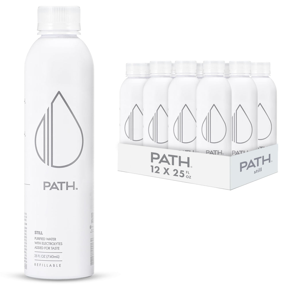 PATH Still aluminum bottle front shows durable, reusable hydration for everyday adventures.