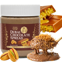 PATIS SAVORE Dubai chocolate spread jar closeup showing velvety texture and premium ingredients.