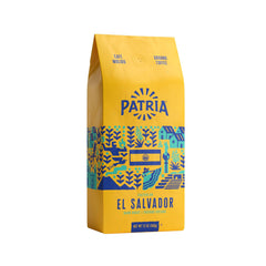 Patria El Salvador Dark Roast ground coffee 12oz bag, smooth, balanced flavor for everyday brew.