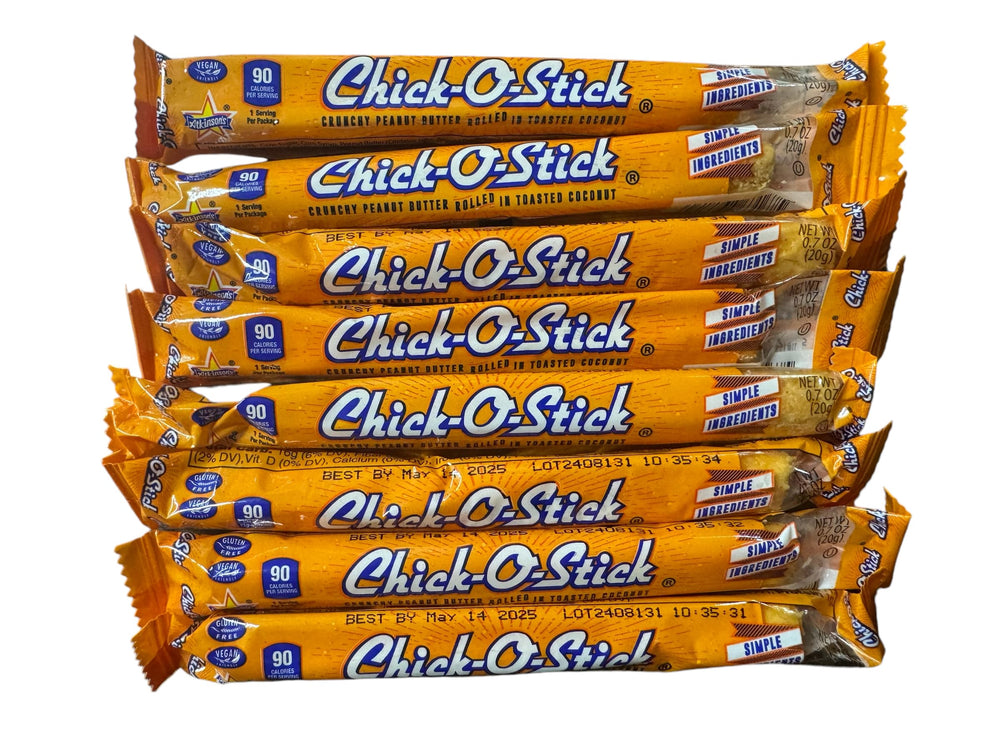 Payless Shop Chick-O-Stick candy bars with crunchy peanut butter, ideal for on-the-go snacking.