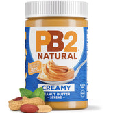 PB2 Natural Creamy Peanut Butter jar shows four simple ingredients.
