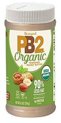PB2 Organic Powdered Peanut Butter jar highlights organic, gluten-free ingredients