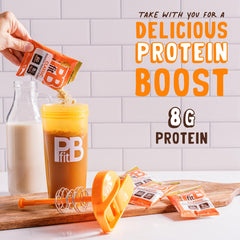 PBfit Classic powder on oatmeal adding flavor and protein