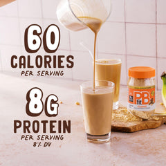PBfit Classic Peanut Butter Powder scoop illustrates quick mix for spreads
