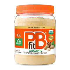 PBfit Organic Peanut Butter Powder jar offers rich flavor with low fat