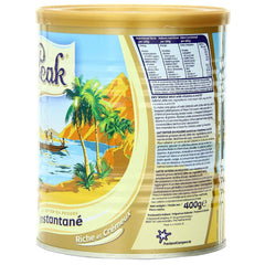 Peak milk powder delivers creamy 3.5% fat milk.