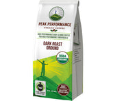 Peak Performance high altitude coffee grounds deliver bold flavor and low acidity for a smooth brew.