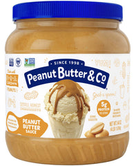 Peanut Butter & Co. pumpable sauce drizzled on smoothies for quick, tasty topping.