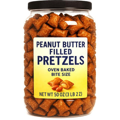 Peanut Butter Filled Pretzels 50 oz tub — crunchy bite-size pieces for on-the-go snacking