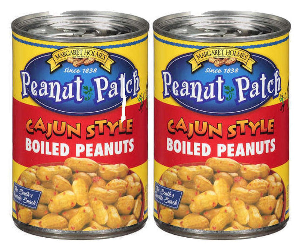 Peanut Patch Cajun Green Boiled Peanuts in two cans for quick, savory snacking.