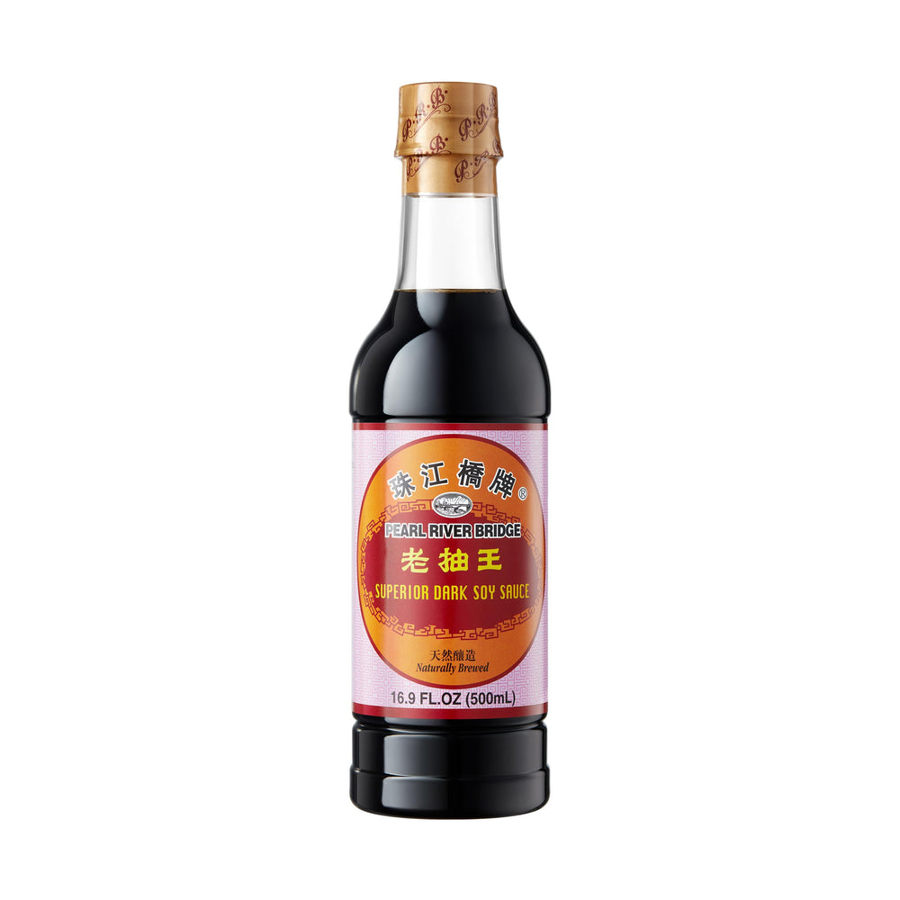Pearl River Bridge dark soy sauce bottle showcasing 500ml packaging for rich stir-fry depth
