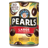 Pearls 6oz cans with large ripe olives for convenient snacking and cooking.