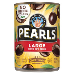 Pearls 6oz cans with large ripe olives for convenient snacking and cooking.