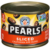 PEARLS sliced-ripe-black-olves pack cover, ideal pantry staple for Mediterranean meals.