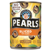 Pearls Sliced Ripe Olives in six cans offer quick, savory snacking convenience.