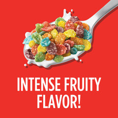 Close-up of colorful puffed rice pieces for playful eating with Pebbles cereal.