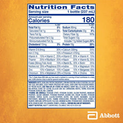 PediaSure SideKicks chocolate nutrition panel highlights 10g protein and essential vitamins.