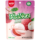 Peelerz AMOS Lychee gummy candies in packaging, ideal for gifting and freshness.