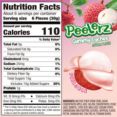 Peelerz AMOS Lychee gummies in resealable pouch for on-the-go snacking.