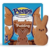 Peeps marshmallow chocolate pudding bunnies on packaging front, gluten-free dessert option.