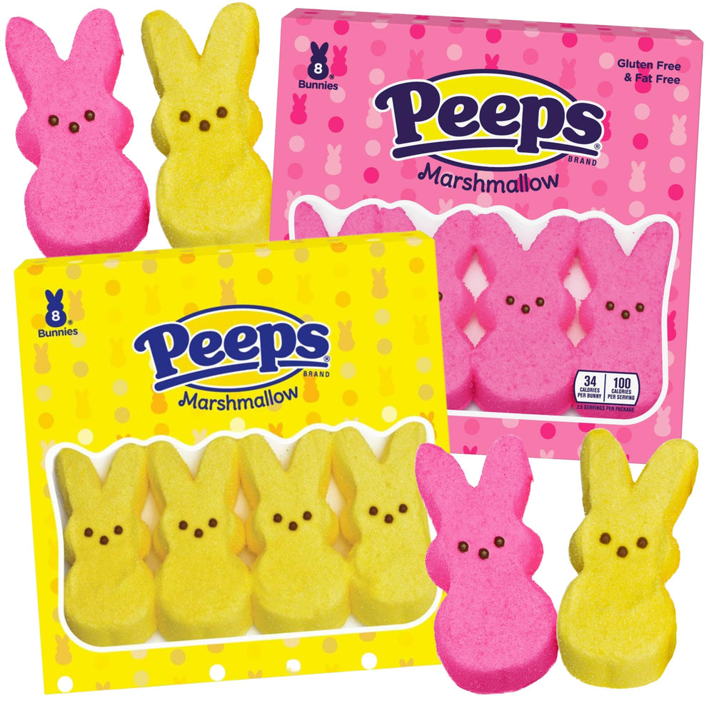 Peeps pink and yellow Easter bunnies front view, ideal for Easter gifting.
