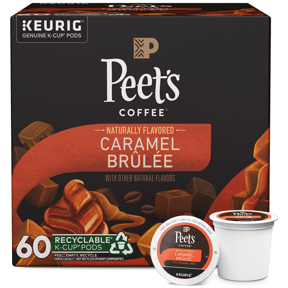 Peet's Caramel Brûlée K-Cups boxes show convenient multi-pack for daily rituals.