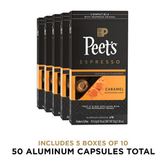 Peet's Caramel Espresso capsules pack collection for busy mornings.