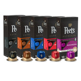 Peet's Coffee espresso capsules variety-pack boxes offer convenient at-home espresso variety.