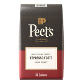 Peet's Espresso Forte dark roast bag shows bold espresso potential and rich aroma