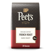 Peet's Coffee French Roast ground coffee bag for bold morning brews.