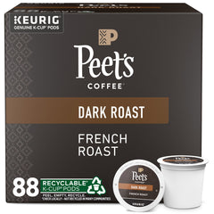 Peet's Coffee French Roast pods closeup, showcasing bold, smoky flavor potential.