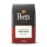 Peet's Coffee French Roast whole beans in a bag showing bold aroma and color.