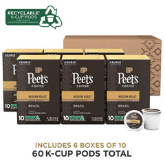 Close-up of Peet's Single Origin Brazil Arabica beans for rich flavor
