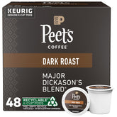 Peet's Major Dickason's Blend dark roast K-Cup pods in a 48-count box for rich mornings.