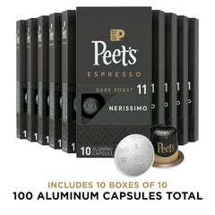 Closeup of aluminum Nerissimo capsules preserving rich aroma for intense espresso.