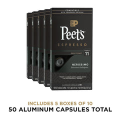 Peet's Nerissimo capsules closeup showcasing rich dark roast aroma.