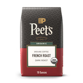 Peet's Organic French Roast 18oz bag showing packaging and USDA Organic badge