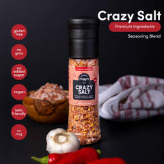 Peggy's Crazy Salt shaker delivering even seasoning across meals and recipes.