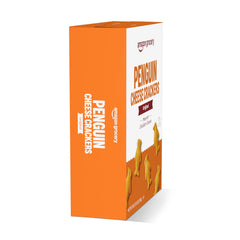 Cheddar cheese flavor close up on Penguin crackers packaging