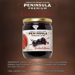 Peninsula Premium Cocktail Cherries poured into a glass to elevate cocktails.