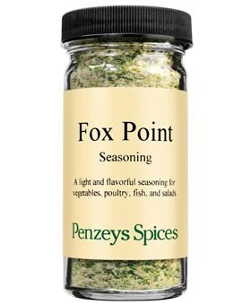 Penzeys Fox Point Seasoning bottle adds bright peppery citrus flavor to meals.