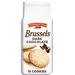 Pepperidge Farm Brussels Dark Chocolate Lace Cookies packaging on display, premium treat to share.