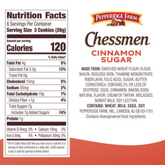 Pepperidge Farm Chessmen Cinnamon Sugar imprint close-up with chess-piece design