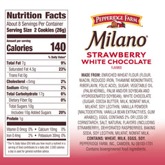Close-up of Pepperidge Farm Milano cookies showing white chocolate and strawberry cream