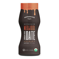 Pepperwood Organics Organic Medjool Date Syrup bottle shows pure date sweetness for recipes