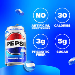 Cold Pepsi Prebiotic Cola served in a glass with ice