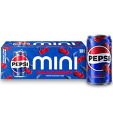 Pepsi Wild Cherry mini can close-up highlighting bold cherry flavor for snacking.