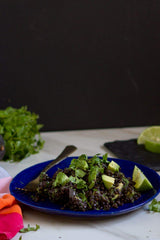 Pereg Black Lentils in a stew bowl showing hearty, fiber-rich consistency.